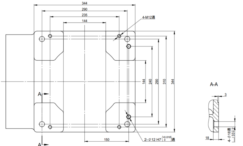 机械人底座装置尺寸图